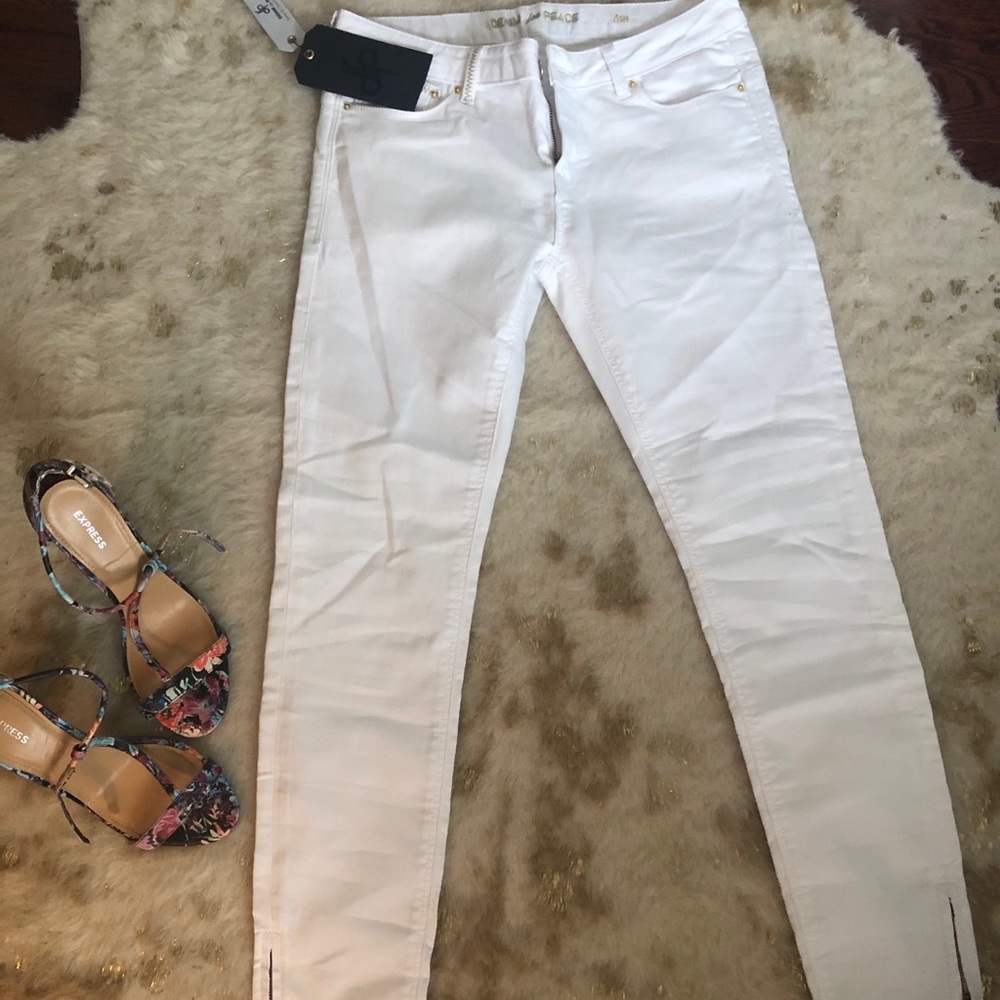 Skinny white jeans with side zips